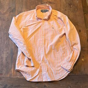 Polo by Ralph Lauren Men's Orange and White Striped Shirt